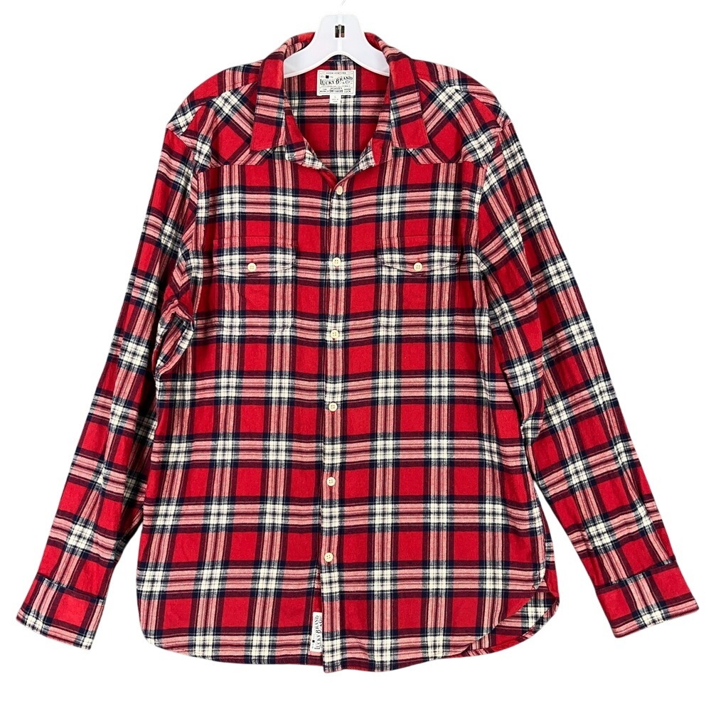 Lucky Brand Shirt Mens L Plaid Flannel Western Heritage Americana‎ Cabincore